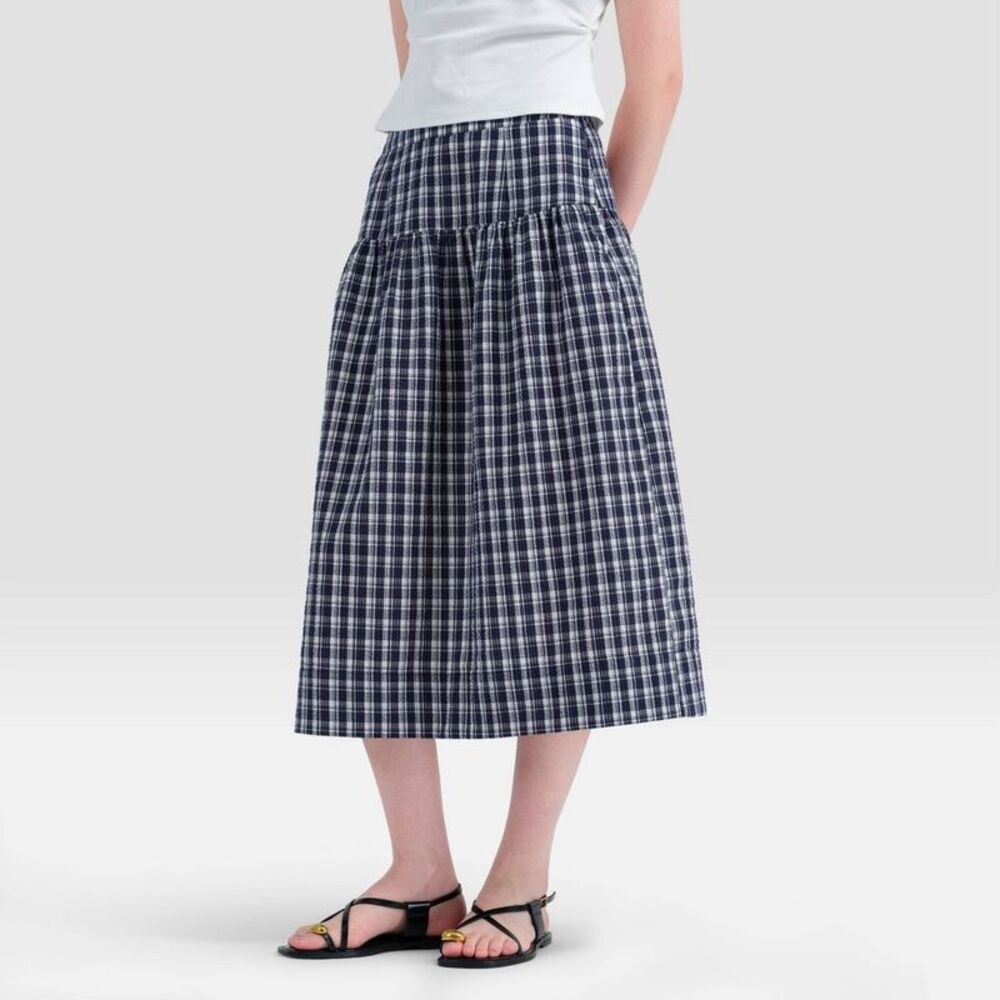 Women's Tiered Midi Skirt - Universal Thread Navy/White Plaid M